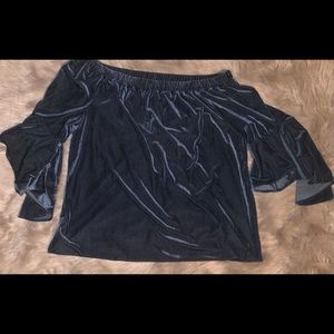 Dusty Blue Off the Shoulder Boutique Top